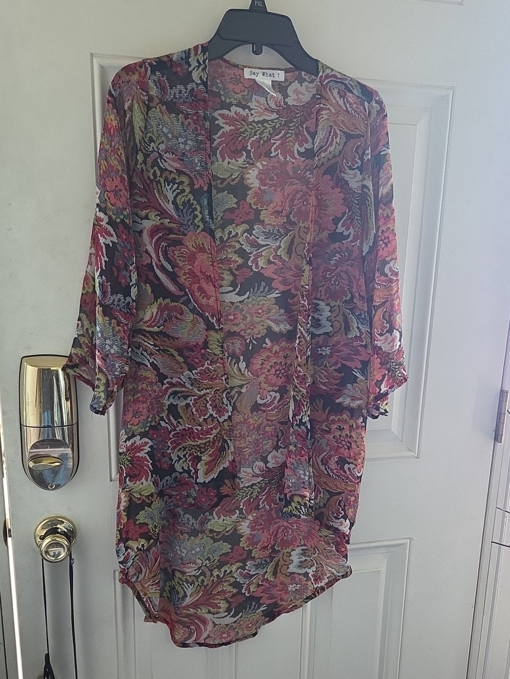 Say What? Floral Sheer Open Front Kimono - Red Pink Green